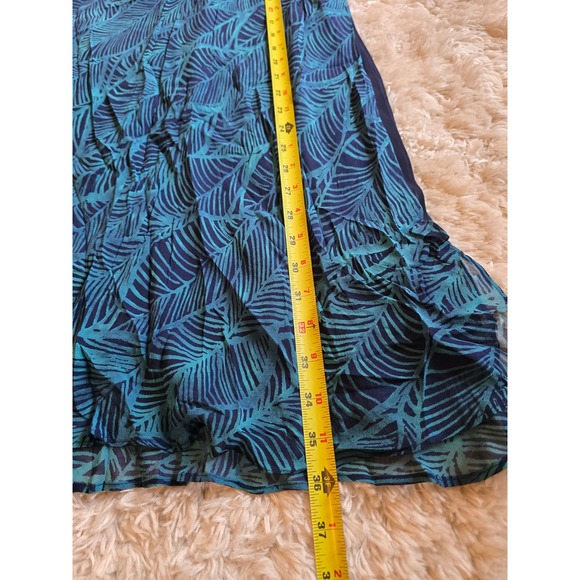 EXPRESS‎ Teal Navy Leaf Print Maxi Skirt Flowy Beach Vacation Resort Size S - Picture 6 of 10